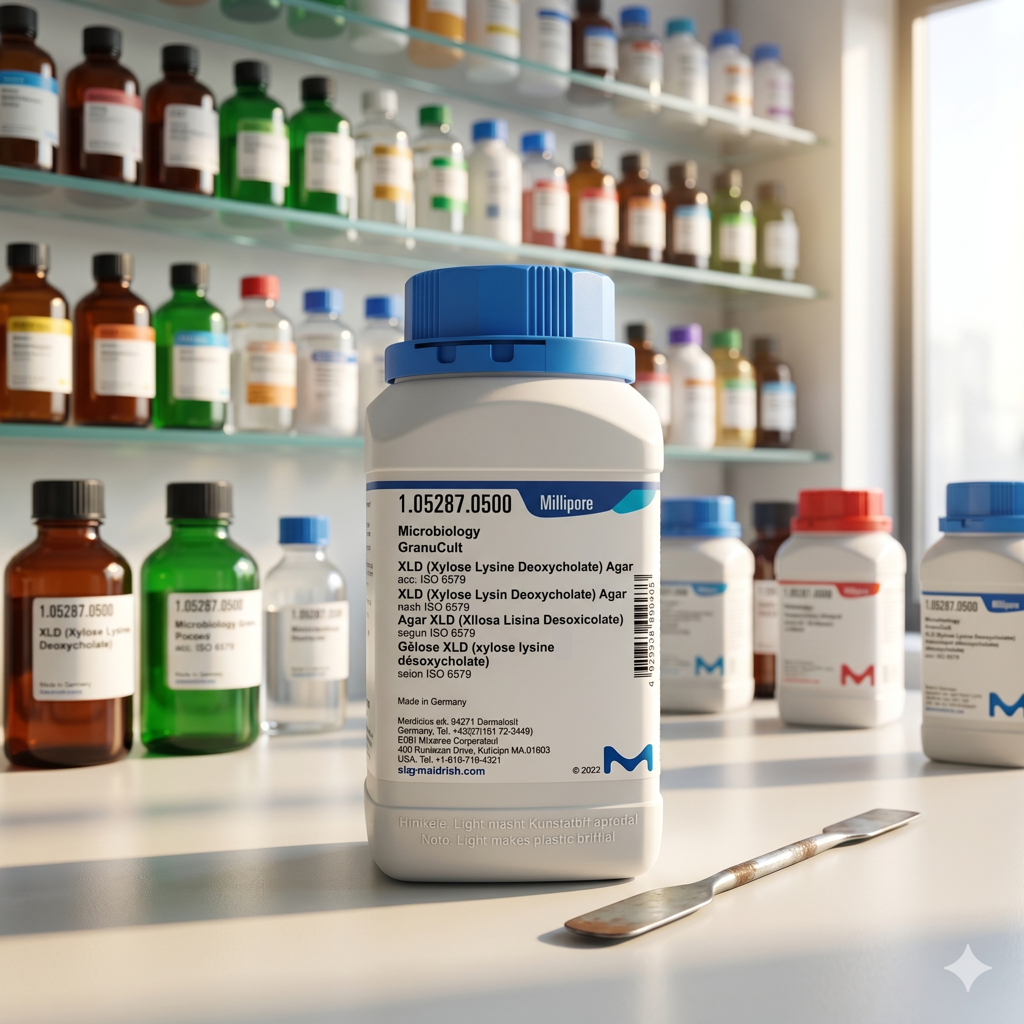 XLD Agar (Xylose Lysine Deoxycholate Agar) Merck Millipore Granucult® 105287 merupakan media mikrobiologi selektif untuk isolasi dan identifikasi Salmonella dan Shigella sesuai referensi ISO 6579. Cocok digunakan untuk laboratorium mikrobiologi, QC pangan, penelitian, pendidikan, farmasi, dan aplikasi industri.