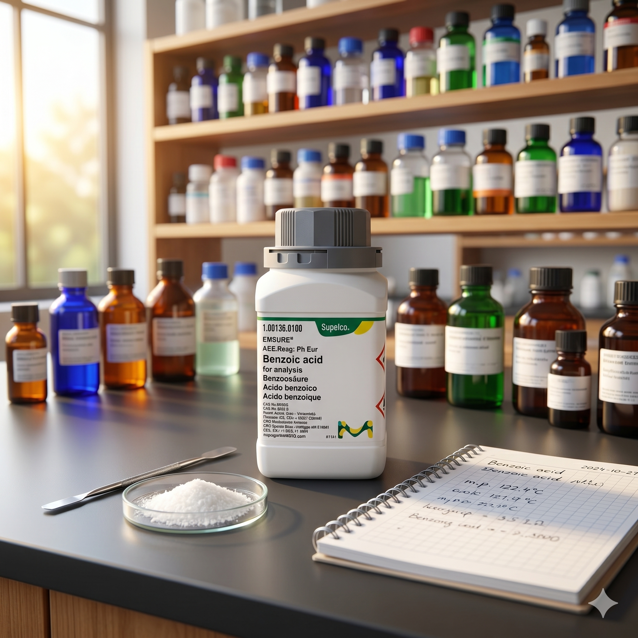 Benzoic Acid ACS Reag Ph Eur Supelco Merck 1.00136 Analytical Grade untuk Laboratorium