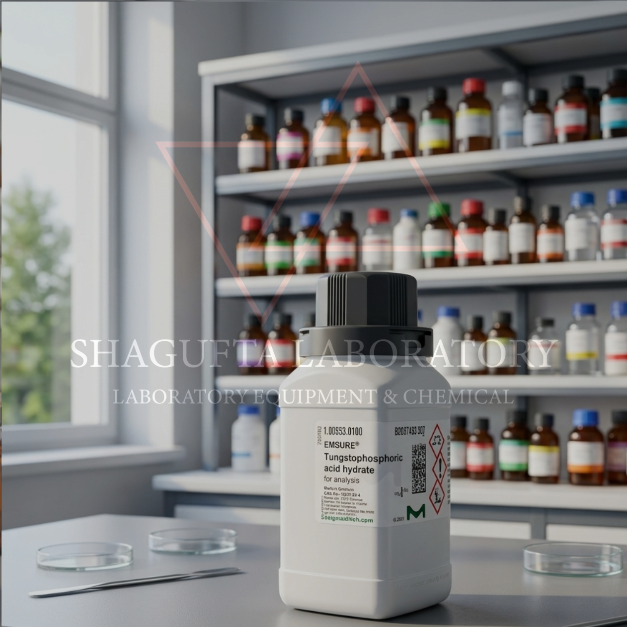 SHAGUFTA LABORATORY Tungstophosphoric Acid Hydrate 100 g Katalog 100583 – Asam Tungstofosfat Hidrat / Phosphotungstic Acid Hydrate / Tungstophosphoric Acid Hydrate / Phosphotungstic Acid Reagent