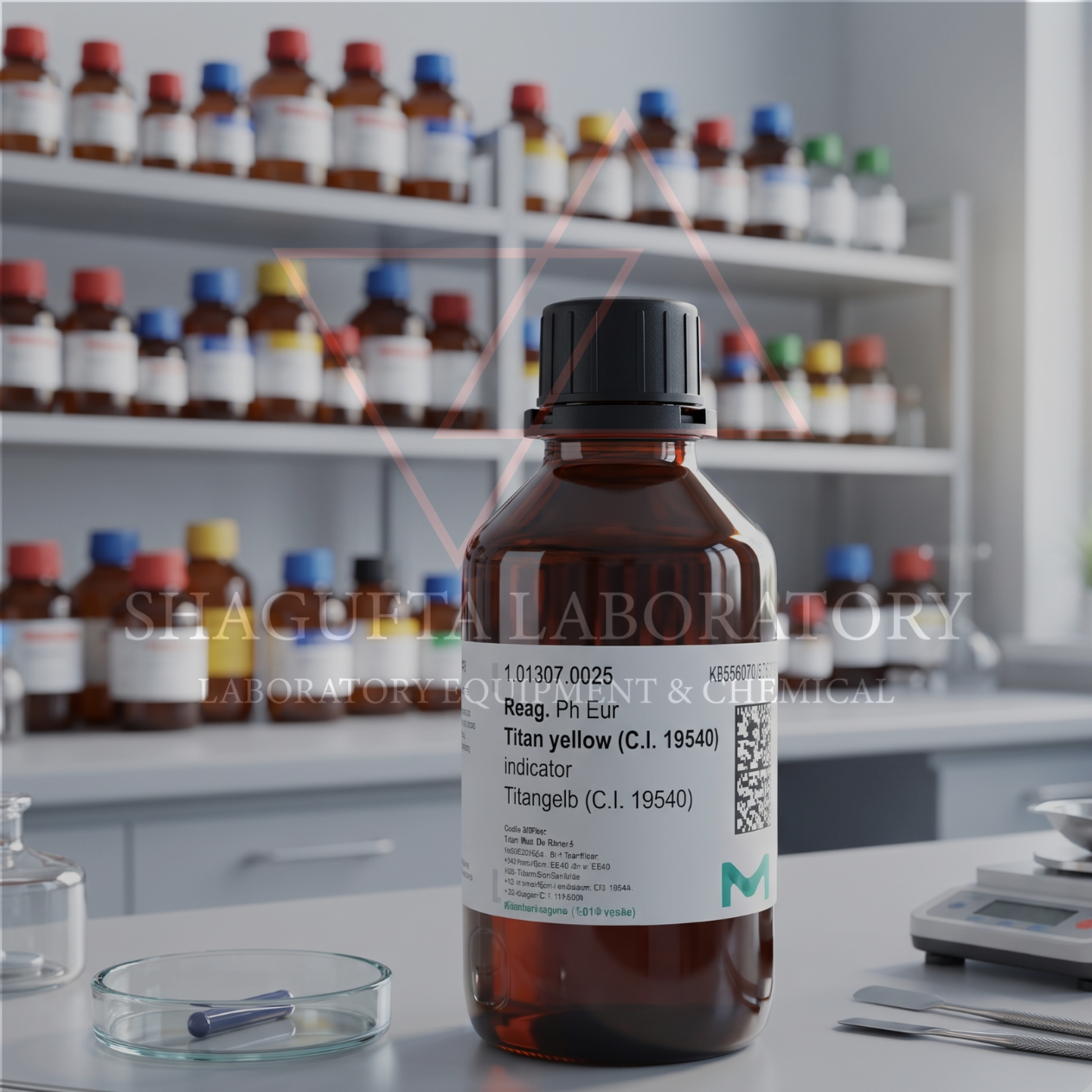 SHAGUFTA LABORATORY Titan Yellow 25 g Katalog 101307 Reag. Ph. Eur. – Titan Yellow (C.I. 19540) / Thiazole Yellow / Clayton Yellow / Naphthamine G / Magnesium Indicator
