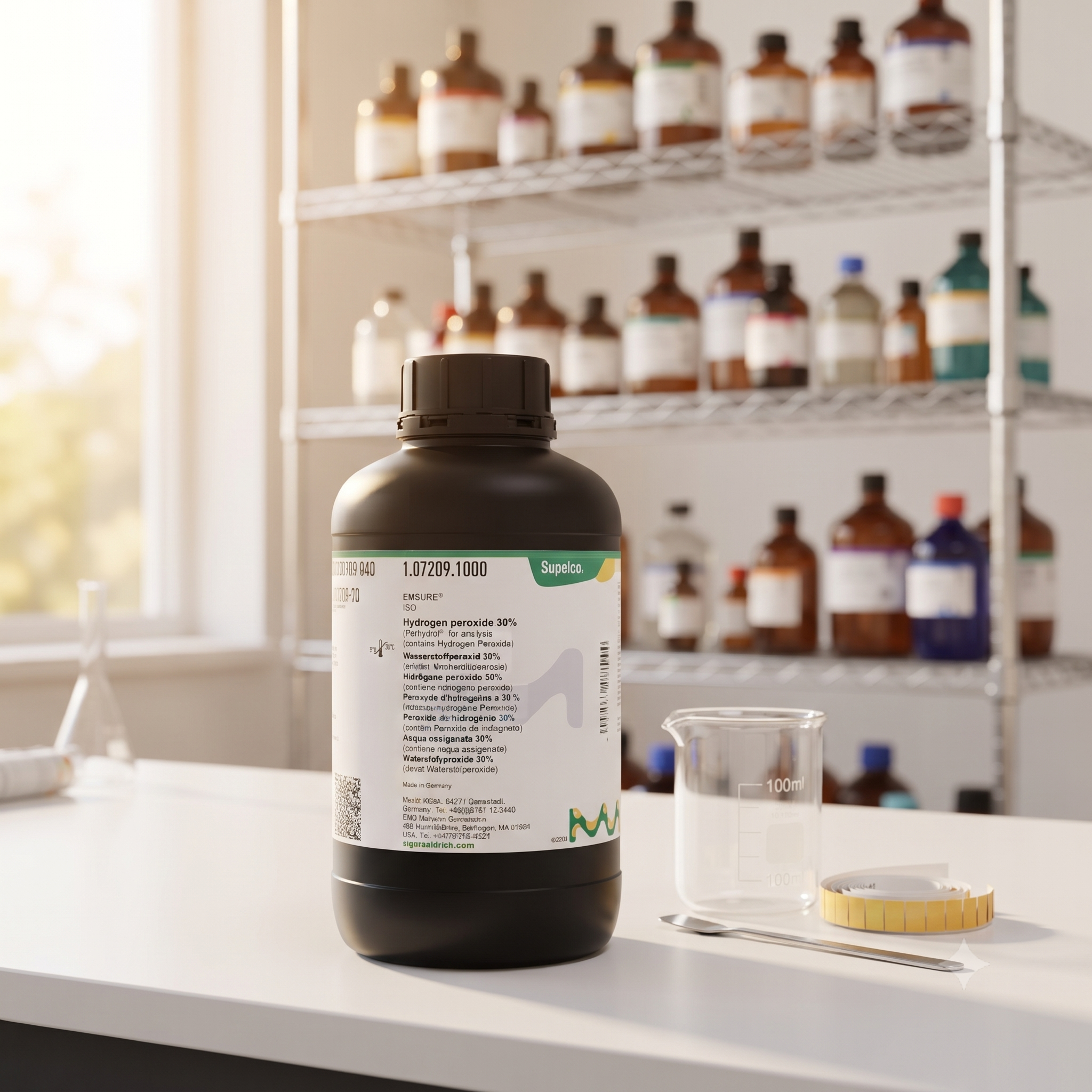 Hydrogen Peroxide 30% 1L 107209 – H₂O₂ Laboratory Grade untuk Analisis, Penelitian, QC & Industri | SHAGUFTA LABORATORY