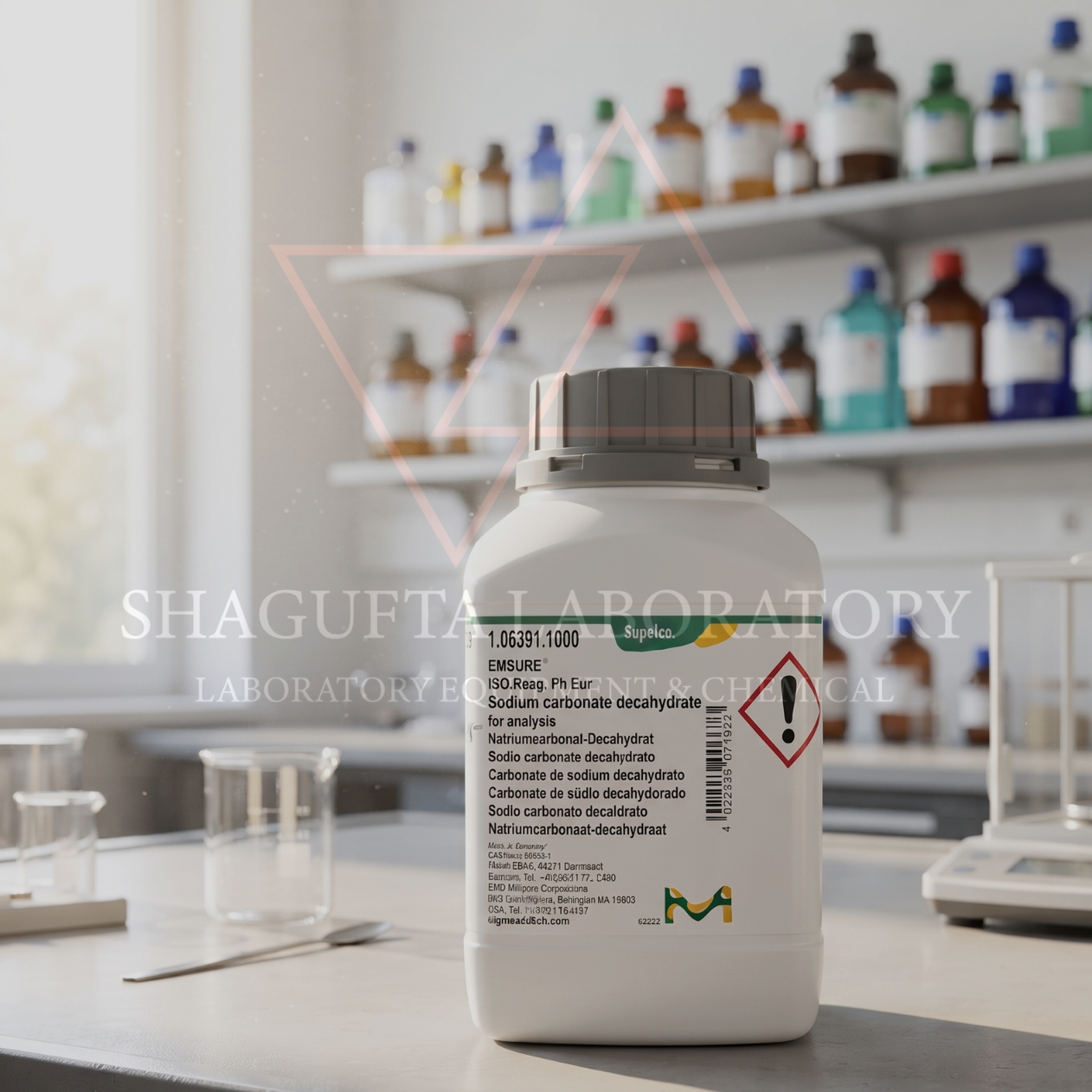 Merck EMSURE® 106391 Grade for Analysis – Sodium Carbonate Decahydrate 1KG / Natrium Karbonat Dekahidrat / Sodium Carbonate 10-Hydrate / Washing Soda / Na₂CO₃·10H₂O